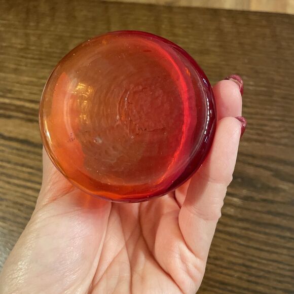 Vintage Orange Red Glass Swung Vase Ribbed Ruffled Stretch 5.75” Depression - Picture 3 of 6